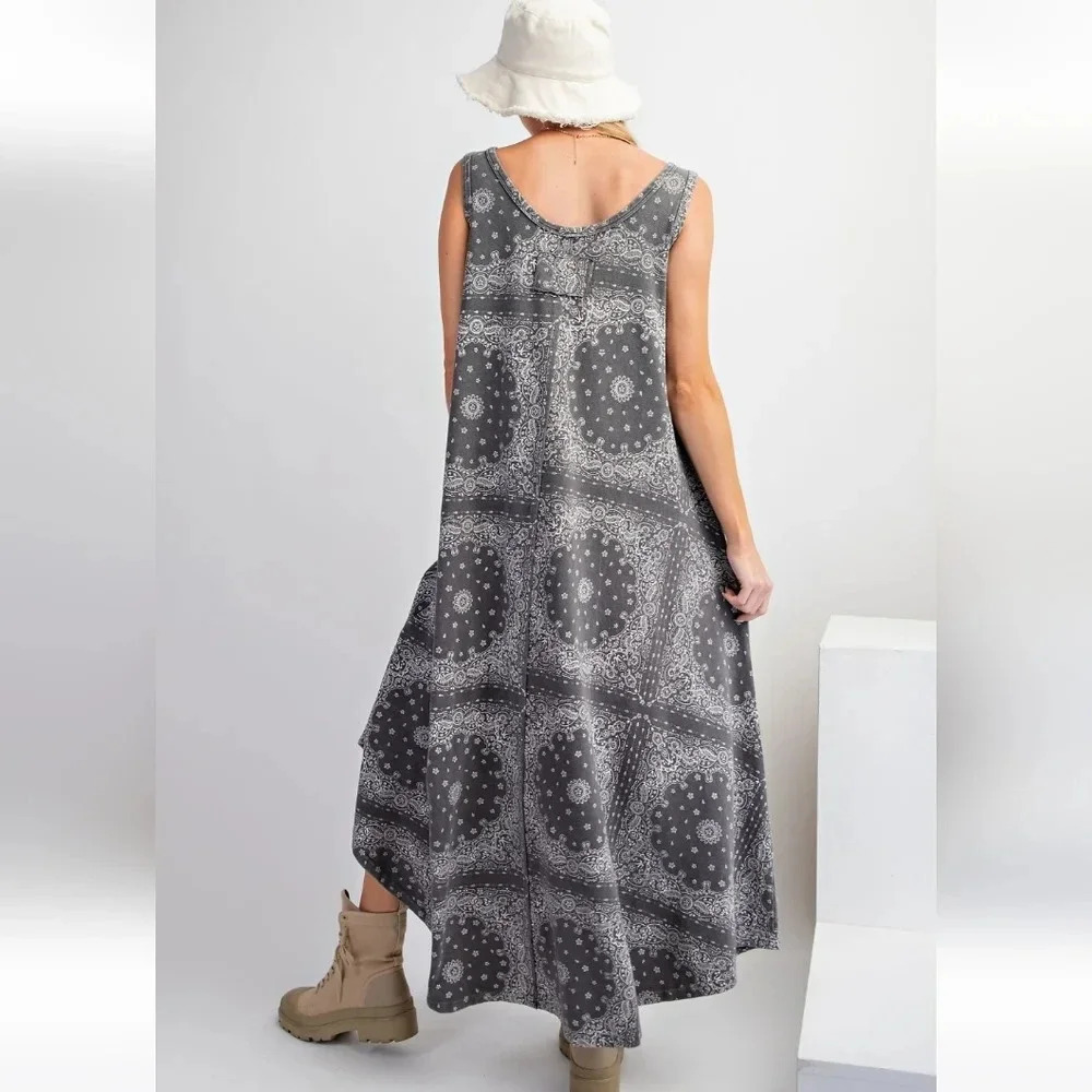 New! Easel Ash Bandana Print Mineral Washed Cotton Maxi Dress - Picture 4 of 5